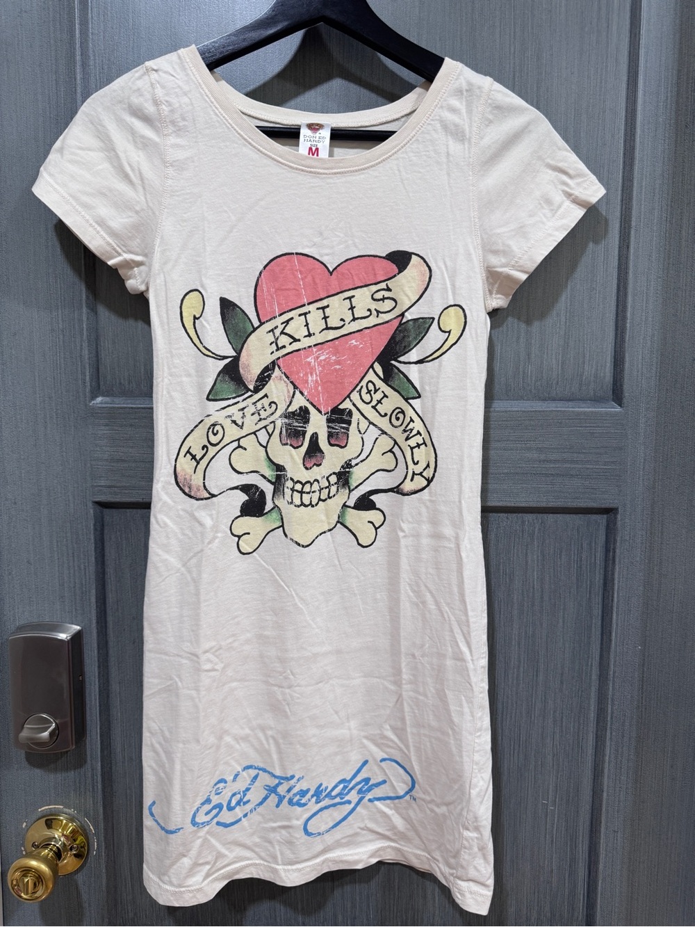 Ed Hardy Women Girls' Cream Graphic Heart & Skull Dress